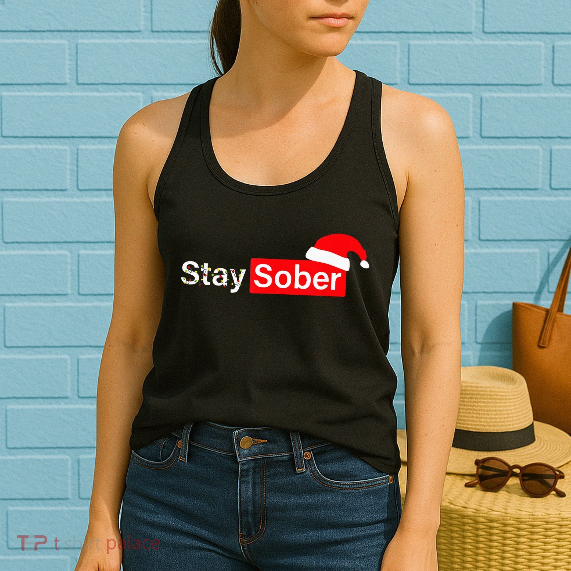 Stay Sober Santa Hat Christmas Xmas Women's Tank Top