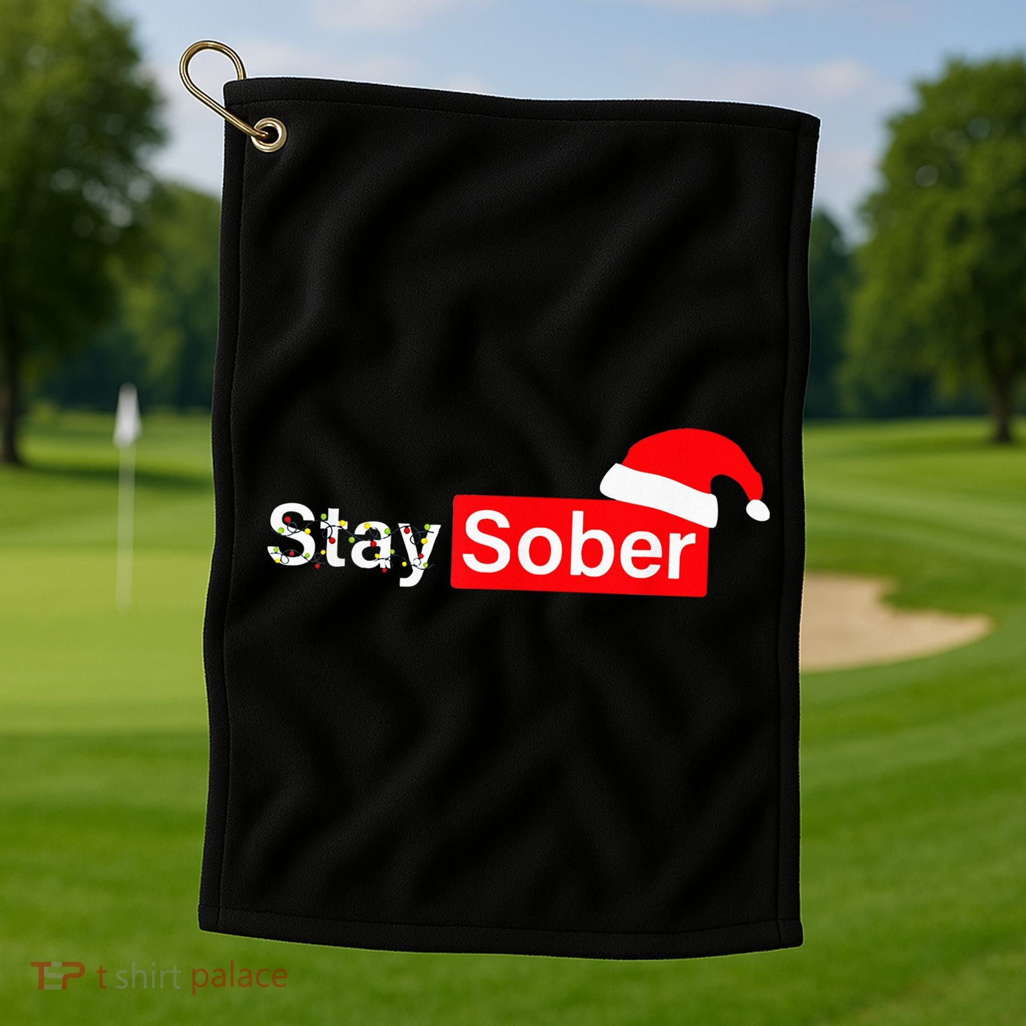 Stay Sober Santa Hat Christmas Xmas Golf Towel