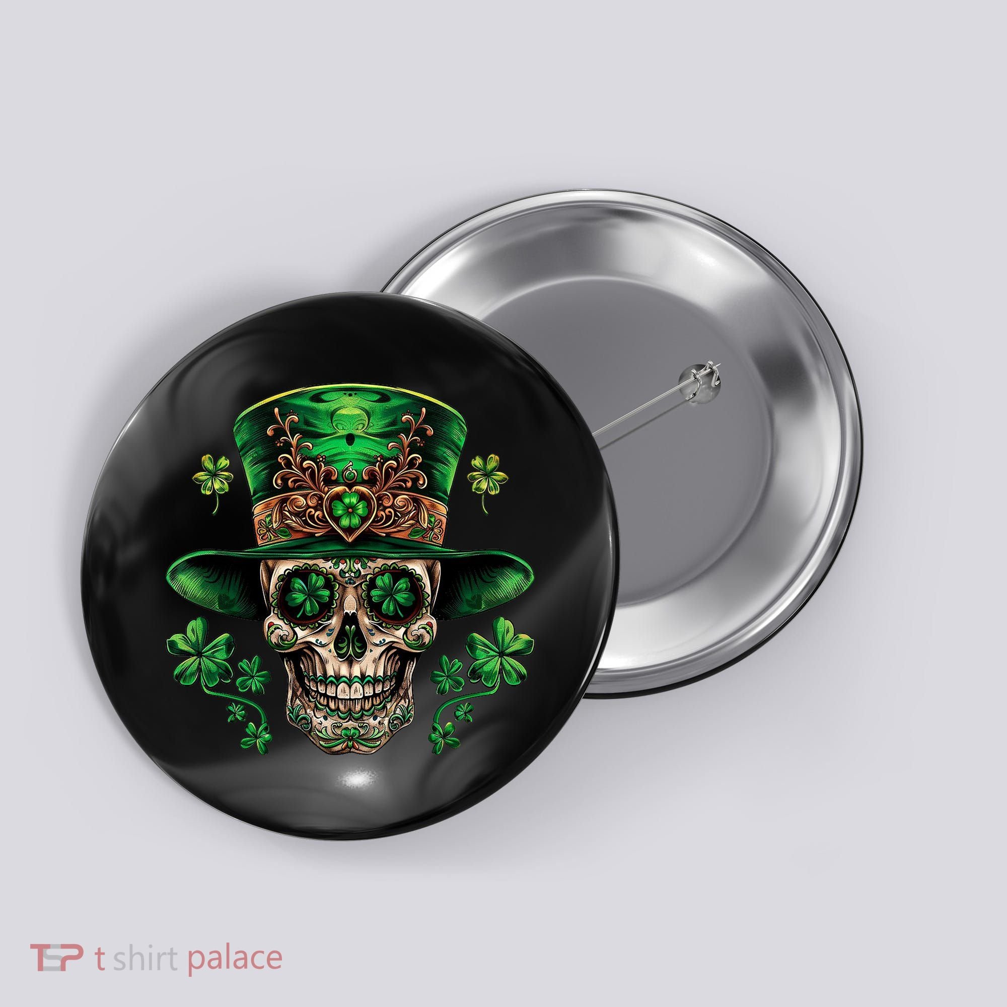 Sugar Skull St Patrick Day Of The Dead Button