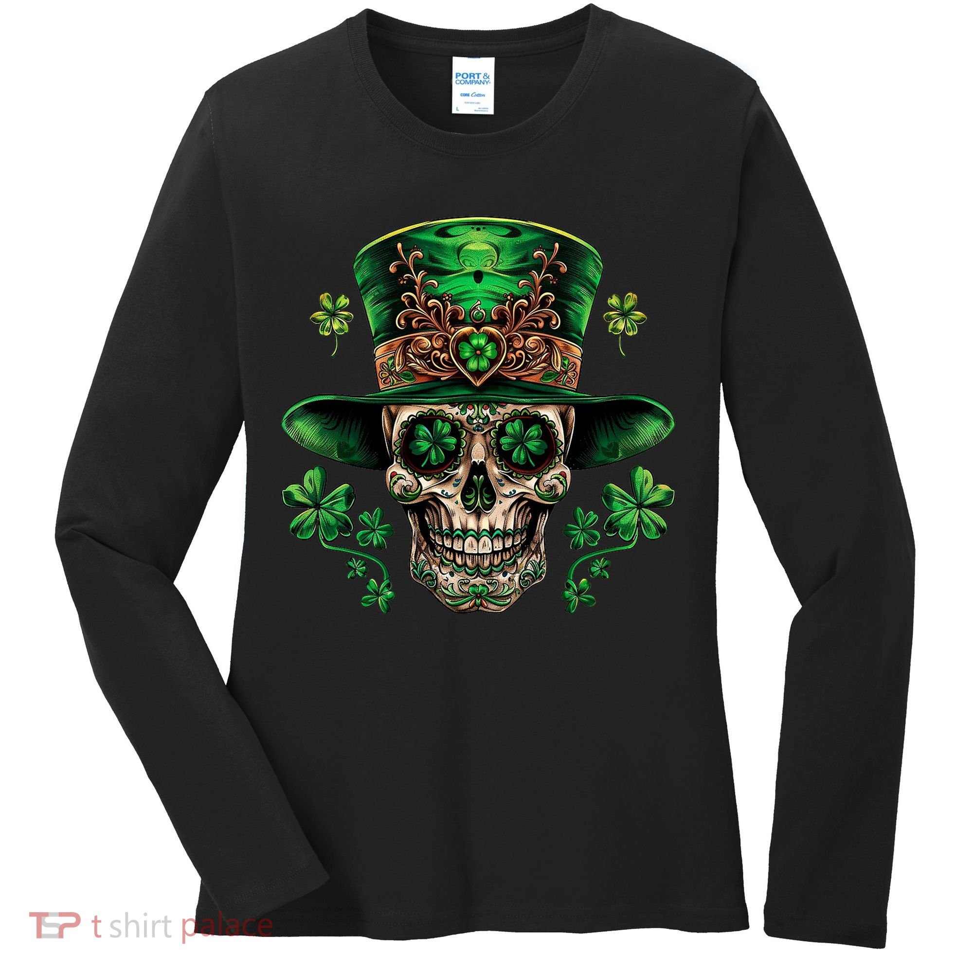 Sugar Skull St Patrick Day Of The Dead Women's Long Sleeve Shirt