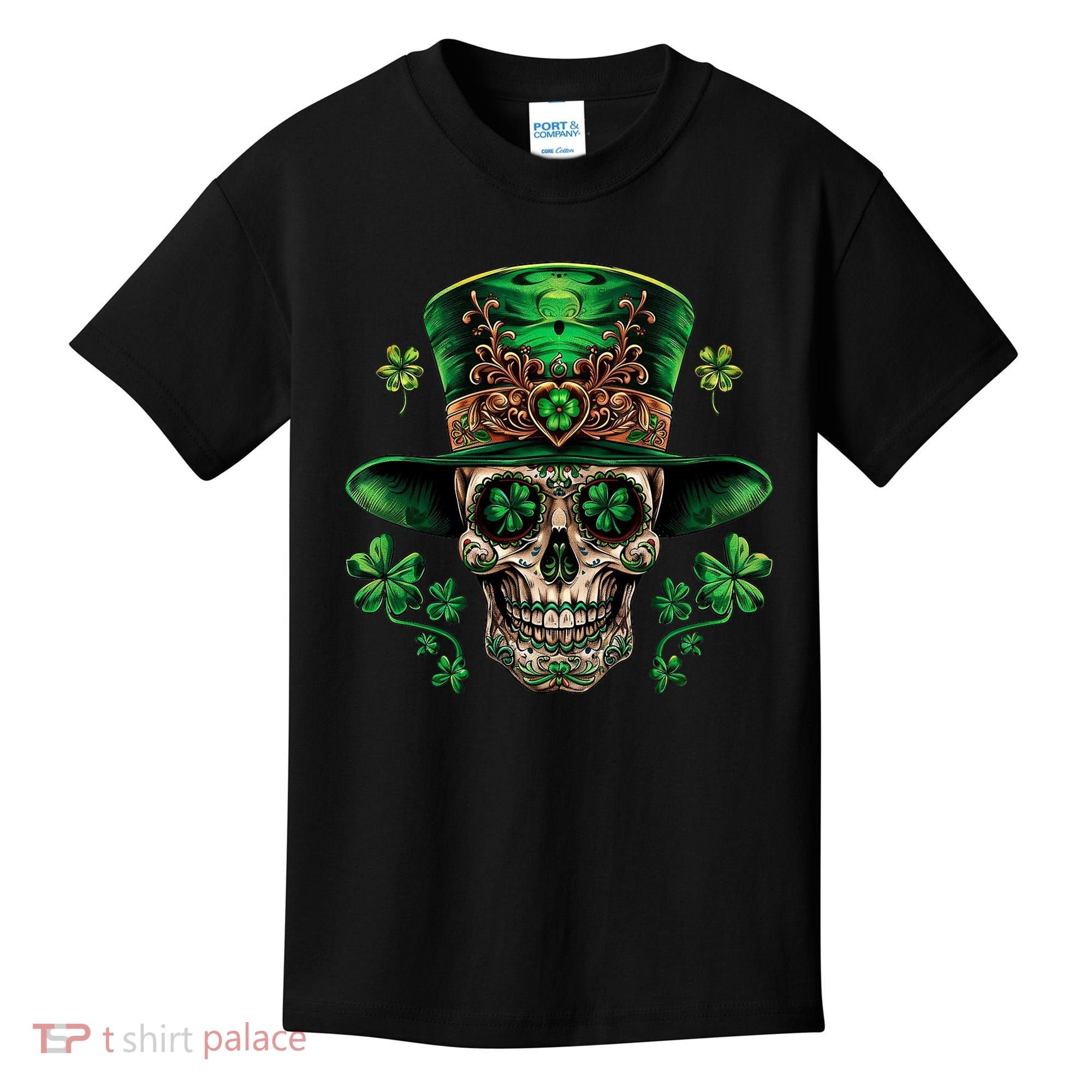 Sugar Skull St Patrick Day Of The Dead Kids T-Shirt