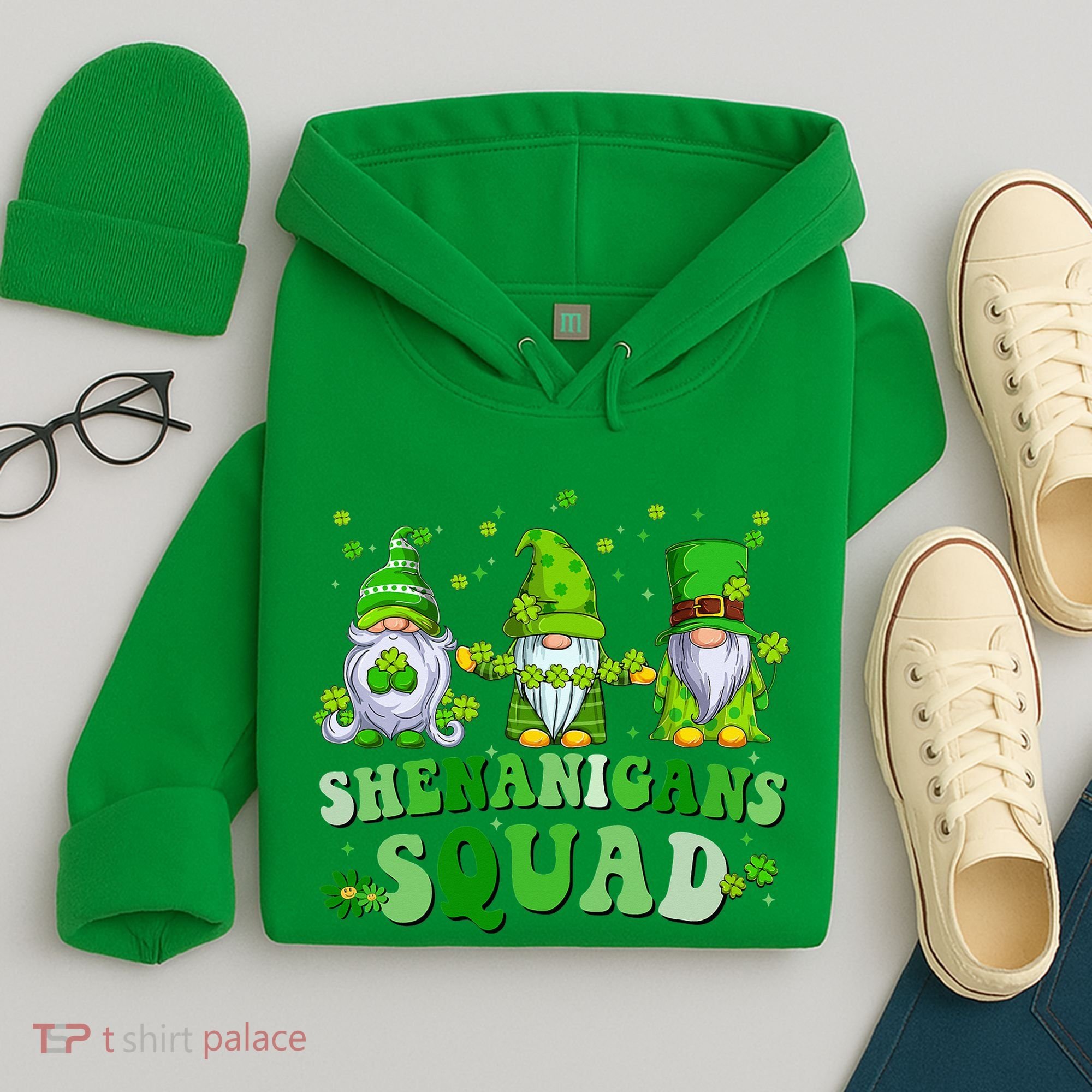 Shenanigans Squad St Patrick's Day Gnomes Groovy Hoodie