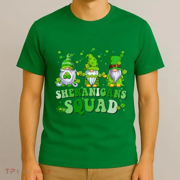 Shenanigans Squad St Patrick's Day Gnomes Groovy T-Shirt