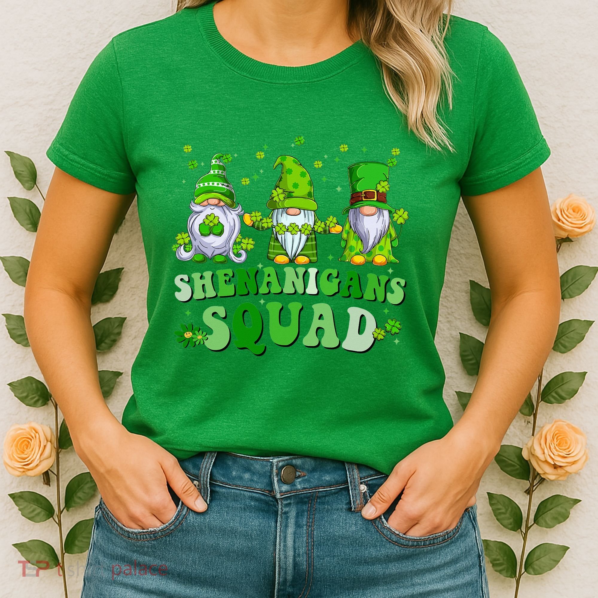 Shenanigans Squad St Patrick's Day Gnomes Groovy Women's T-Shirt