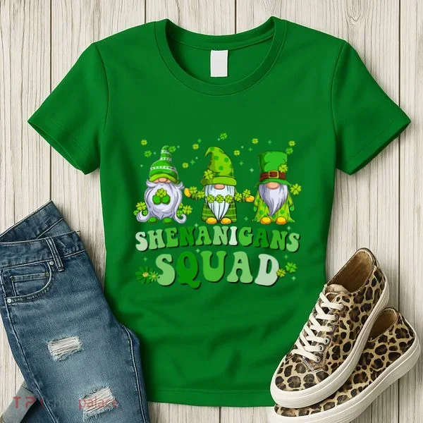 Shenanigans Squad St Patrick's Day Gnomes Groovy Women's T-Shirt