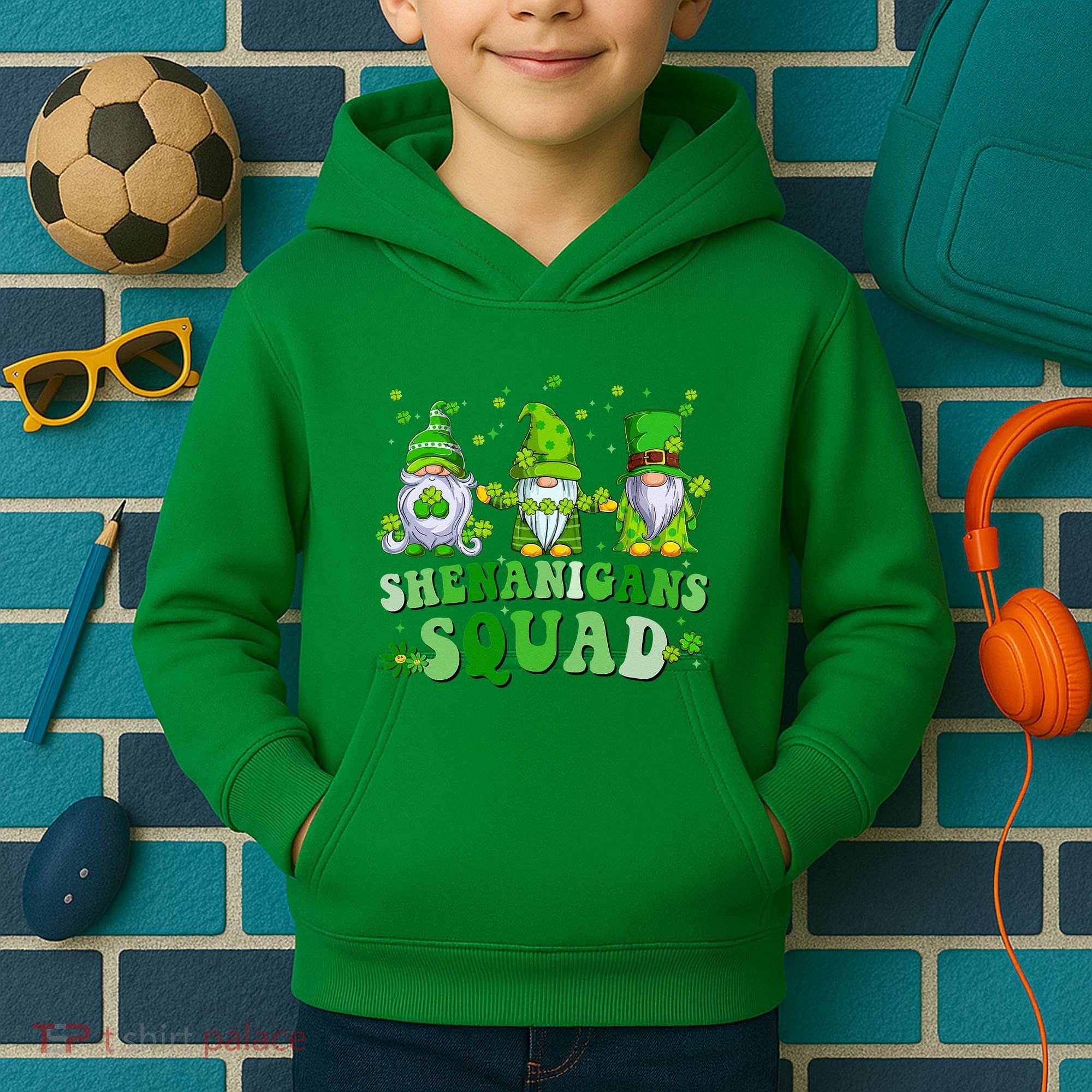 Shenanigans Squad St Patrick's Day Gnomes Groovy Kids Hoodie