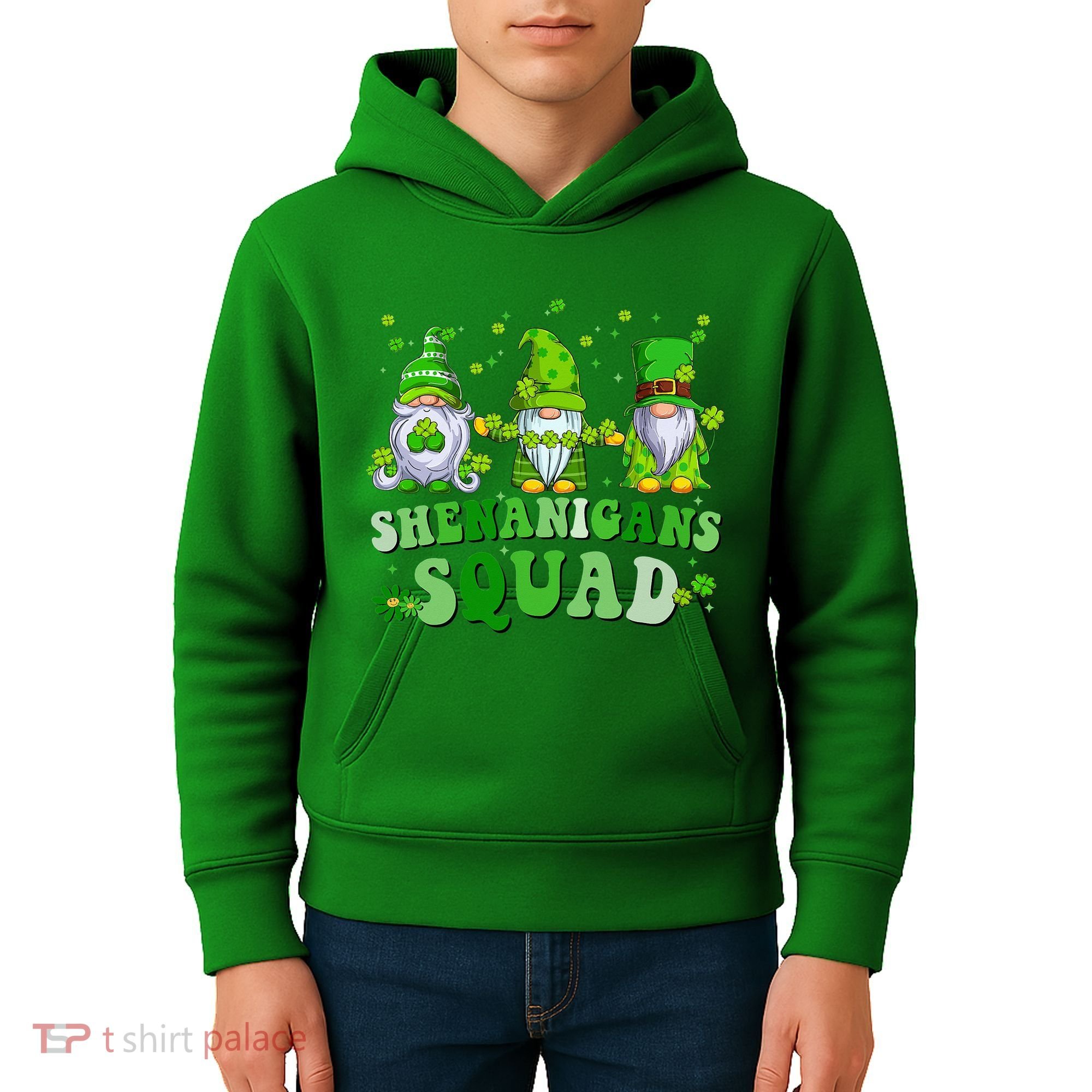 Shenanigans Squad St Patrick's Day Gnomes Groovy Kids Hoodie