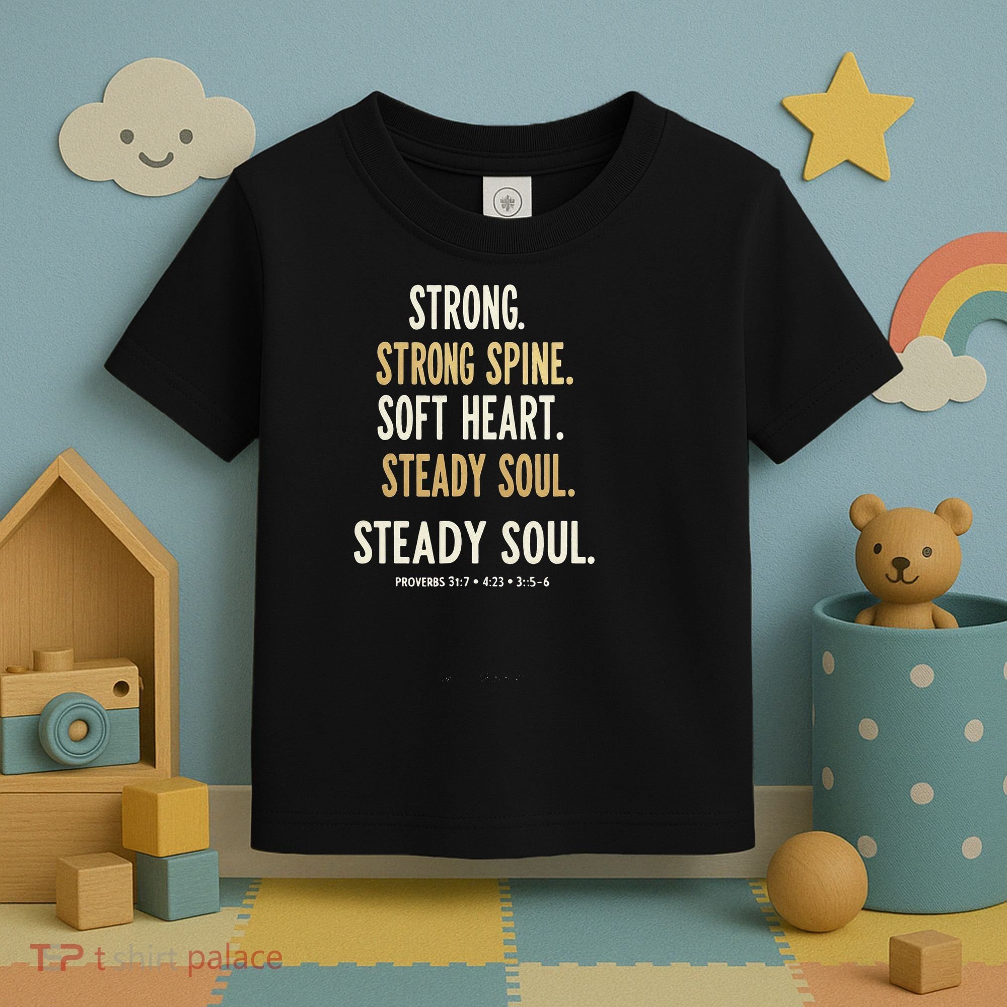 Strong Spine Soft Heart Steady Soul Bible Verse Toddler T-Shirt