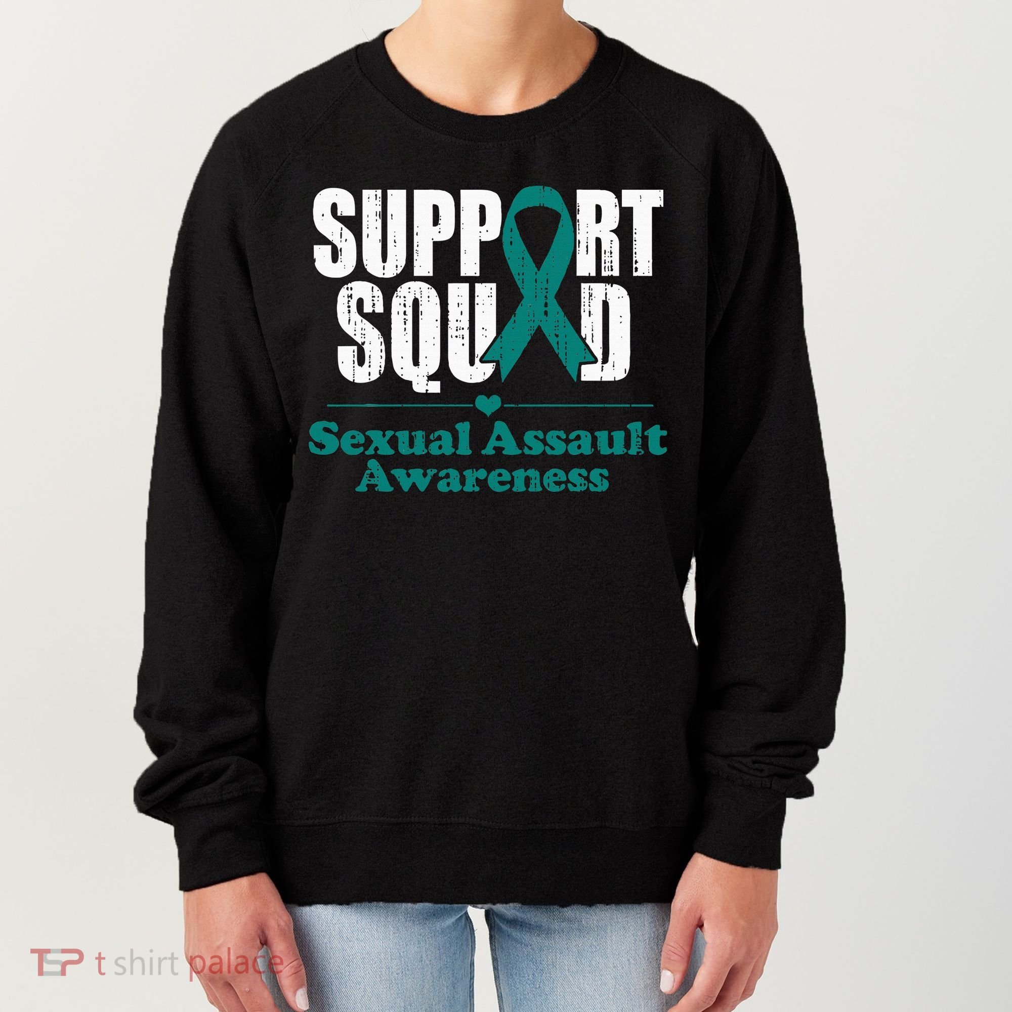 Support Squad Sexual Assault Awareness Month Teal Ribbon Women's Sweatshirt