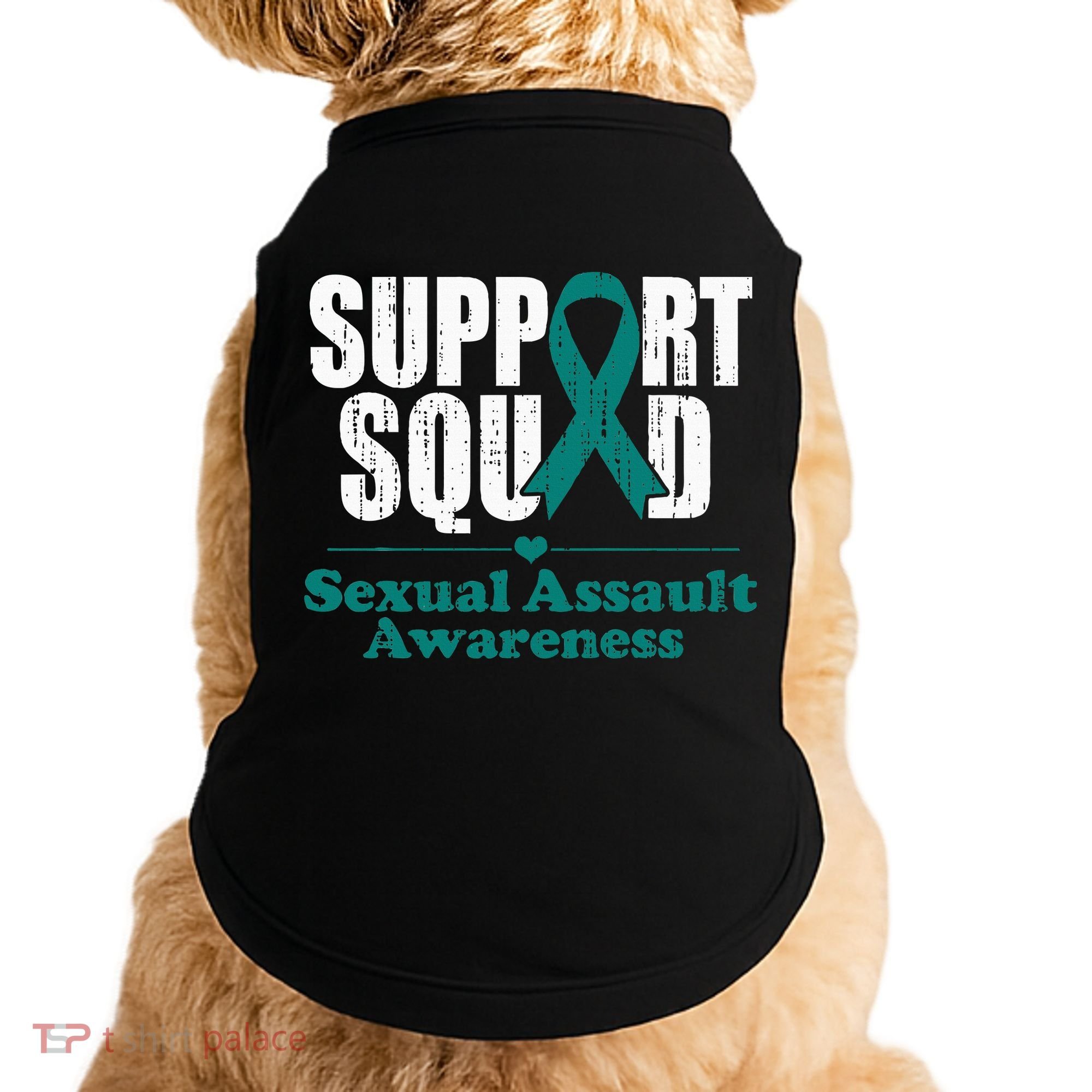 Support Squad Sexual Assault Awareness Month Teal Ribbon Doggie Tank