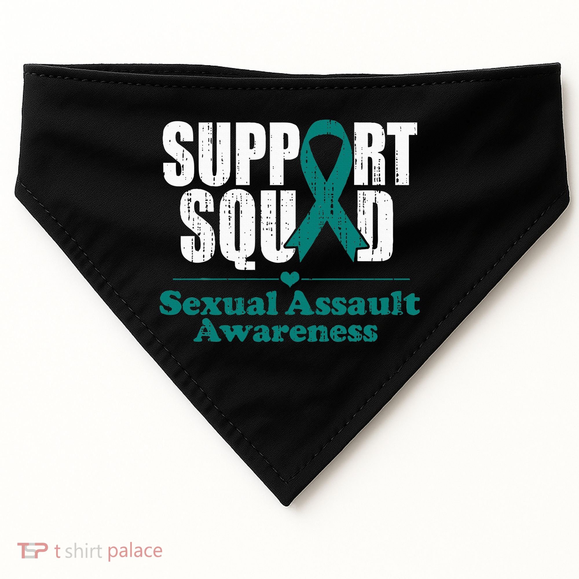 Support Squad Sexual Assault Awareness Month Teal Ribbon USA-Made Doggie Bandana