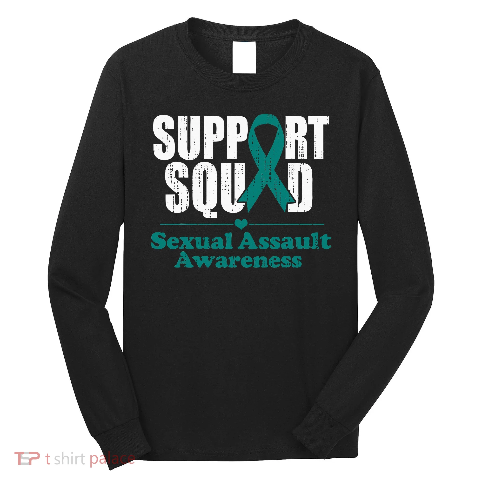 Support Squad Sexual Assault Awareness Month Teal Ribbon Long Sleeve Shirt