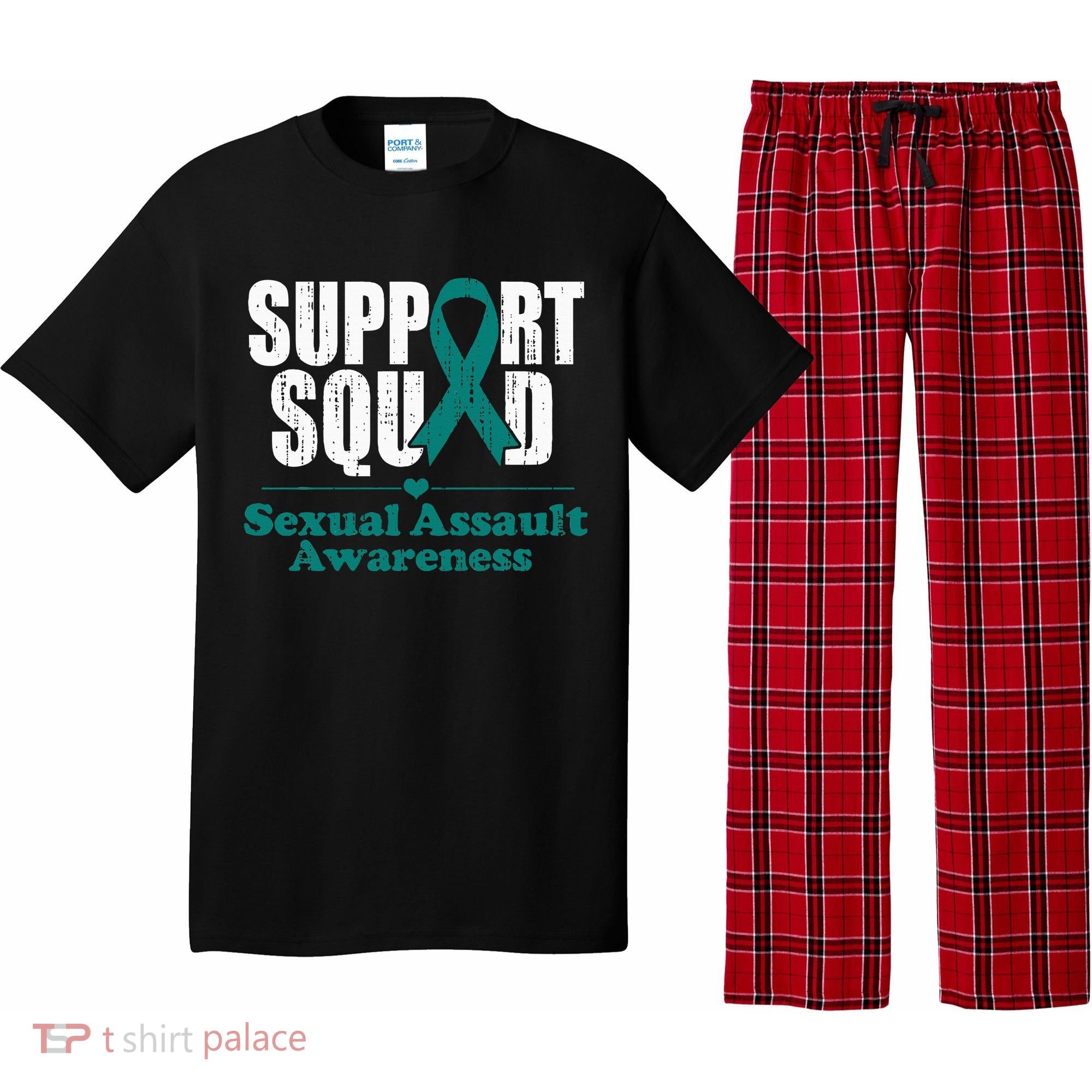 Support Squad Sexual Assault Awareness Month Teal Ribbon Pajama Set