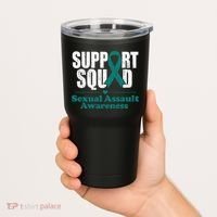 Support Squad Sexual Assault Awareness Month Teal Ribbon Tumbler thumb 2