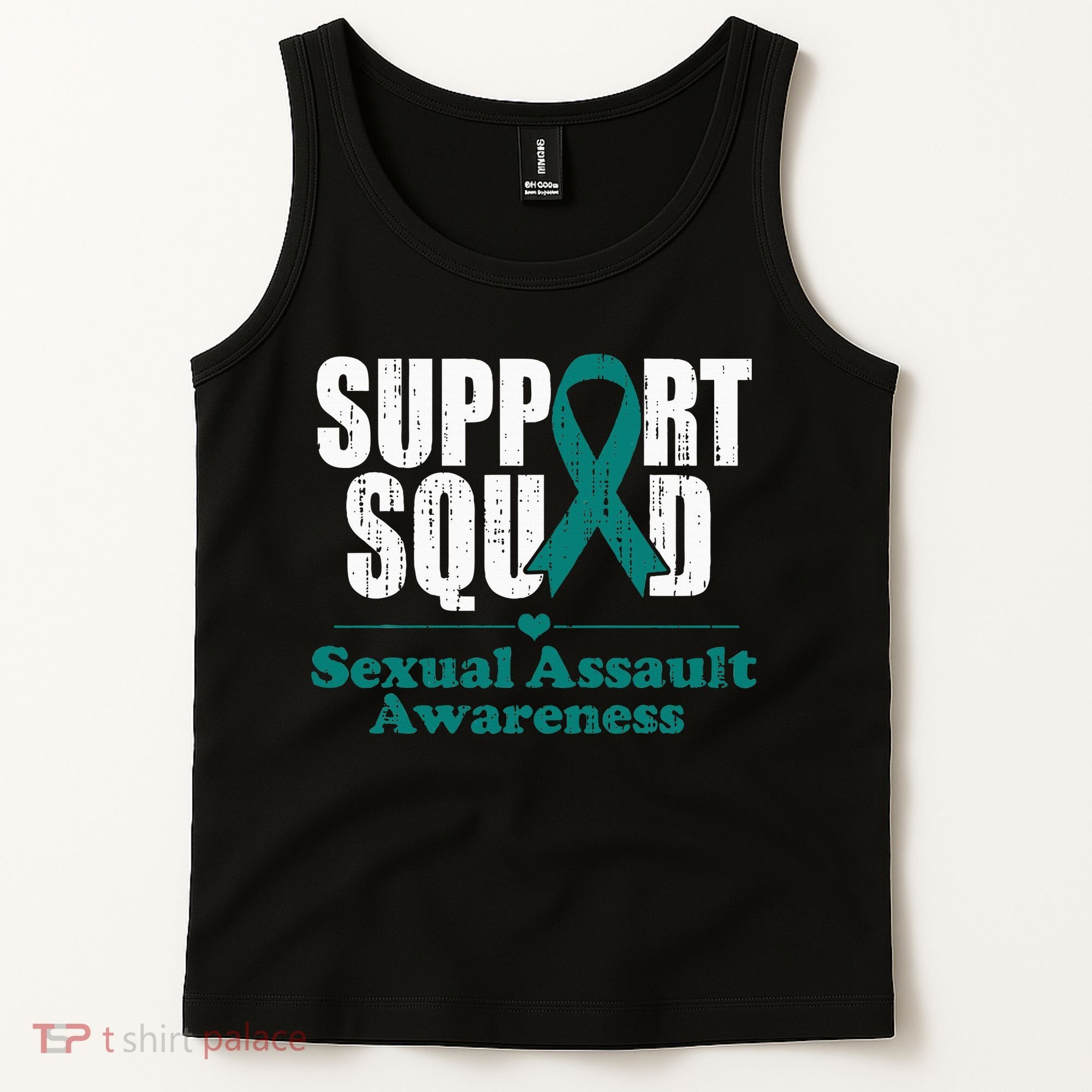 Support Squad Sexual Assault Awareness Month Teal Ribbon Tank Top