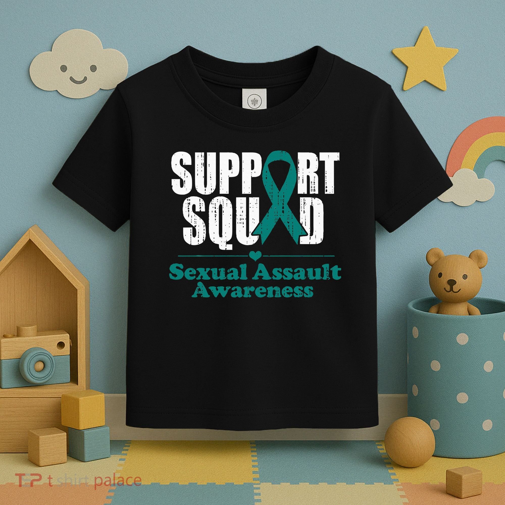 Support Squad Sexual Assault Awareness Month Teal Ribbon Toddler T-Shirt