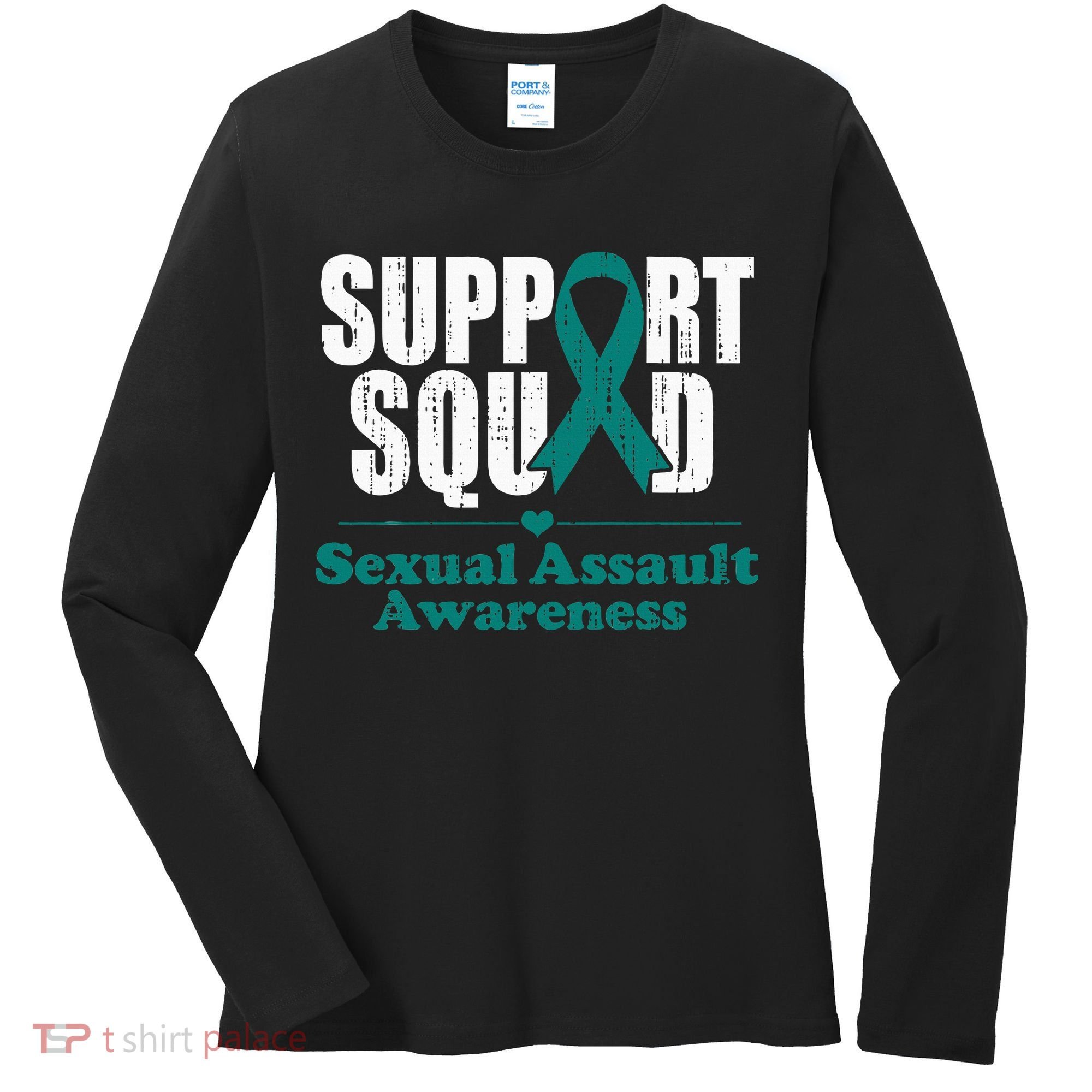 Support Squad Sexual Assault Awareness Month Teal Ribbon Women's Long Sleeve Shirt