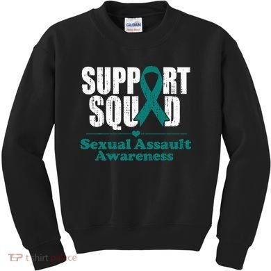 Support Squad Sexual Assault Awareness Month Teal Ribbon Kids Sweatshirt