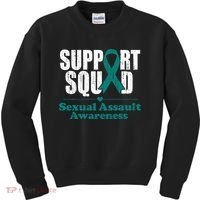 Support Squad Sexual Assault Awareness Month Teal Ribbon Kids Sweatshirt thumb 0