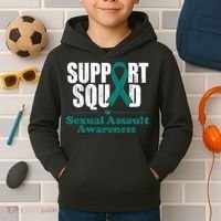 Support Squad Sexual Assault Awareness Month Teal Ribbon Kids Hoodie thumb 2