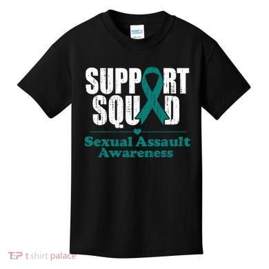 Support Squad Sexual Assault Awareness Month Teal Ribbon Kids T-Shirt