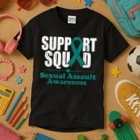 Support Squad Sexual Assault Awareness Month Teal Ribbon Kids T-Shirt thumb 3