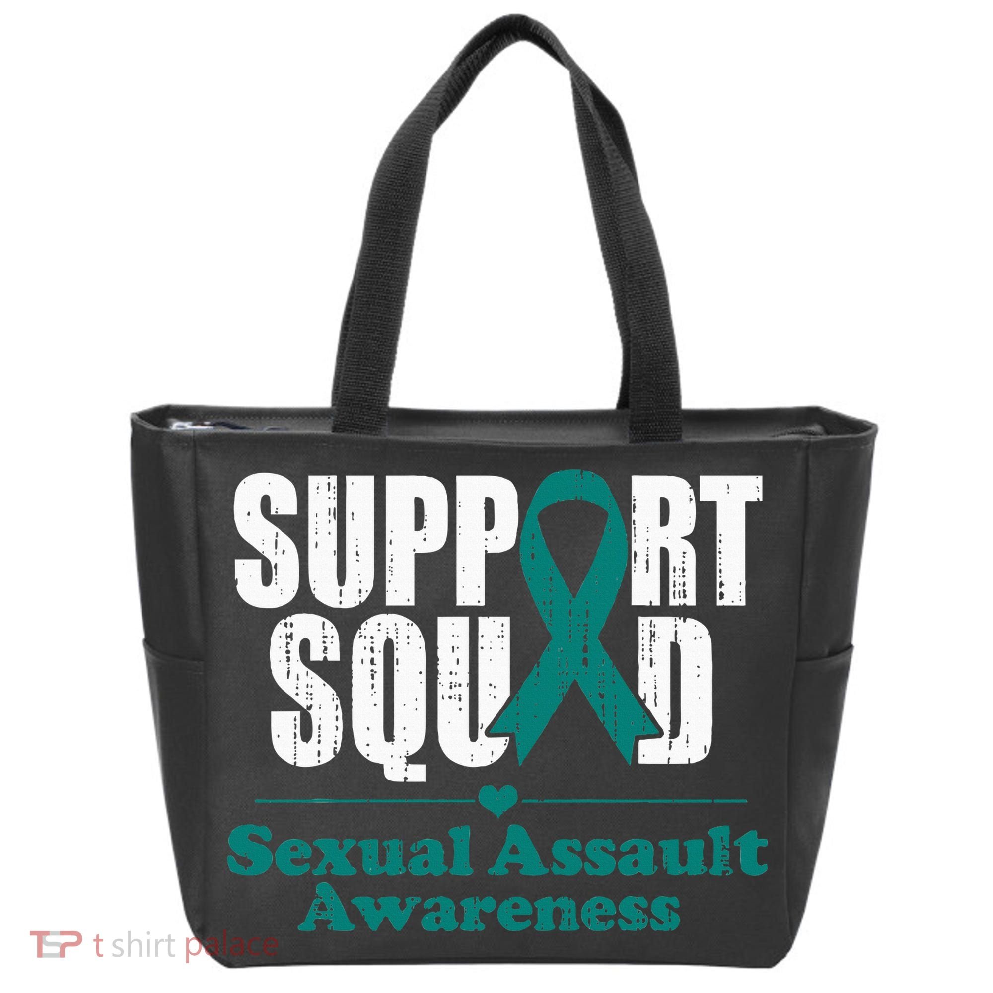 Support Squad Sexual Assault Awareness Month Teal Ribbon Tote Bag