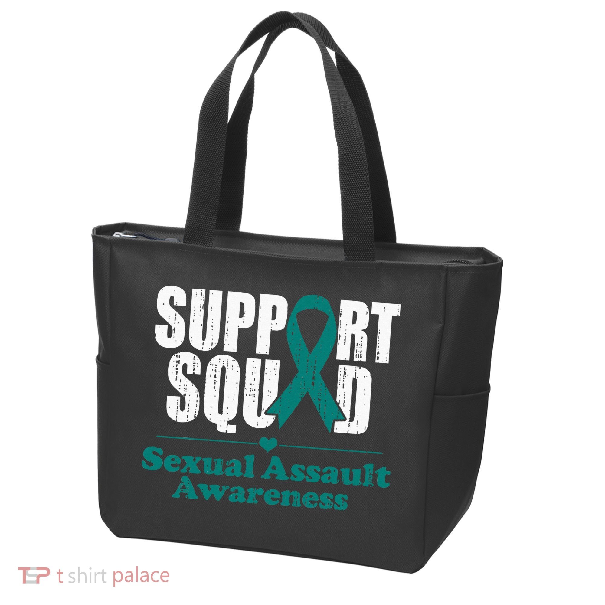 Support Squad Sexual Assault Awareness Month Teal Ribbon Tote Bag
