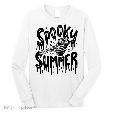 Summerween Spooky Summer Skeleton With Iced Coffee Long Sleeve Shirt