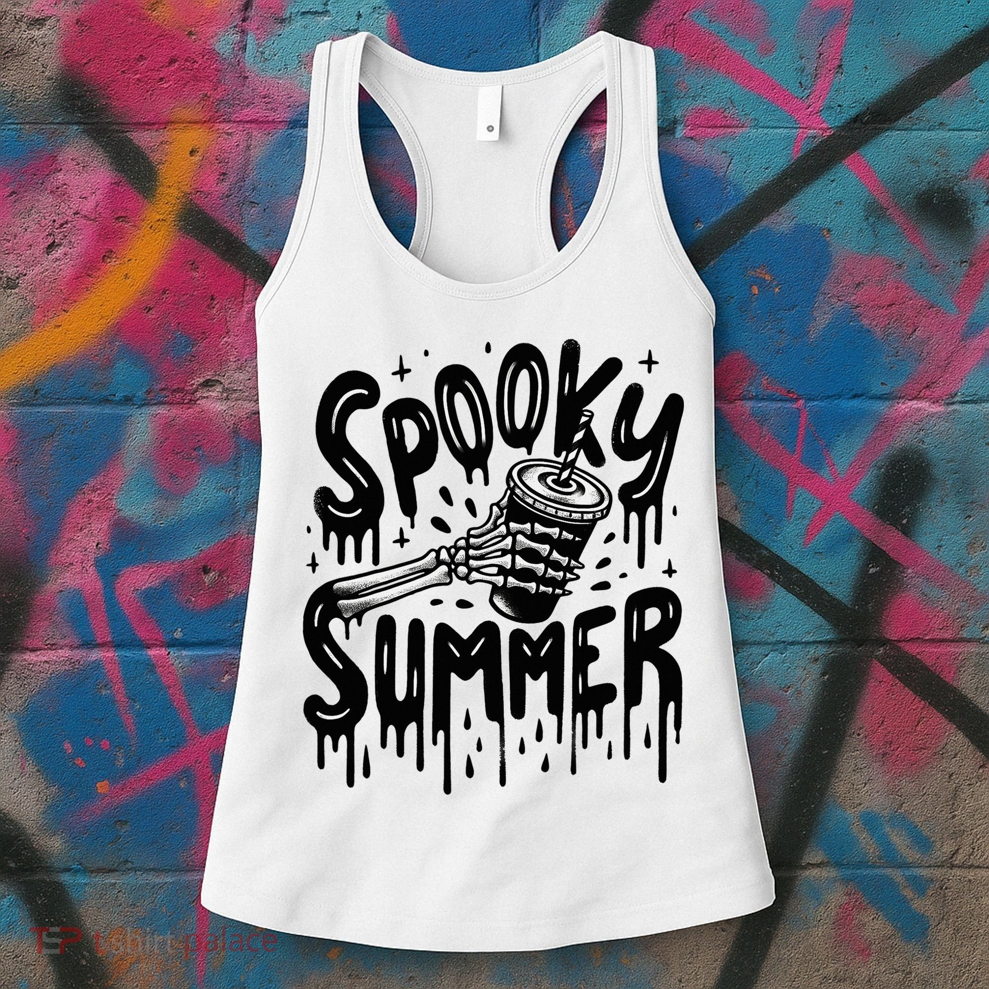 Summerween Spooky Summer Skeleton With Iced Coffee Women's Tank Top