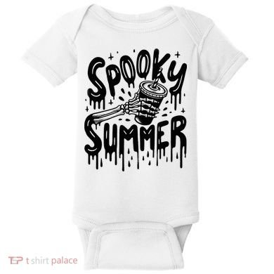 Summerween Spooky Summer Skeleton With Iced Coffee Baby Bodysuit