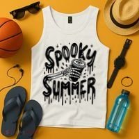 Summerween Spooky Summer Skeleton With Iced Coffee Tank Top thumb 4