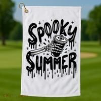 Summerween Spooky Summer Skeleton With Iced Coffee Golf Towel thumb 1