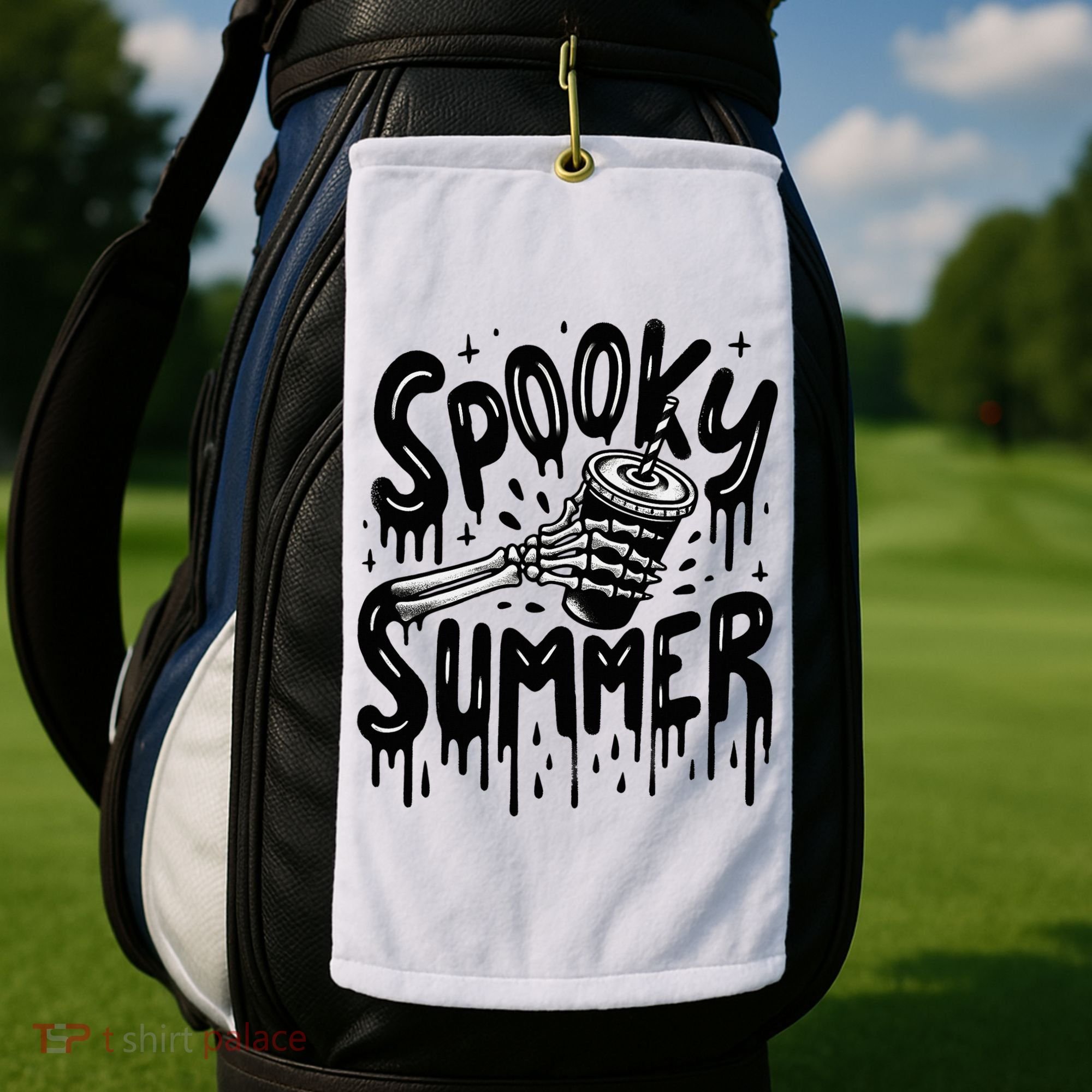Summerween Spooky Summer Skeleton With Iced Coffee Golf Towel