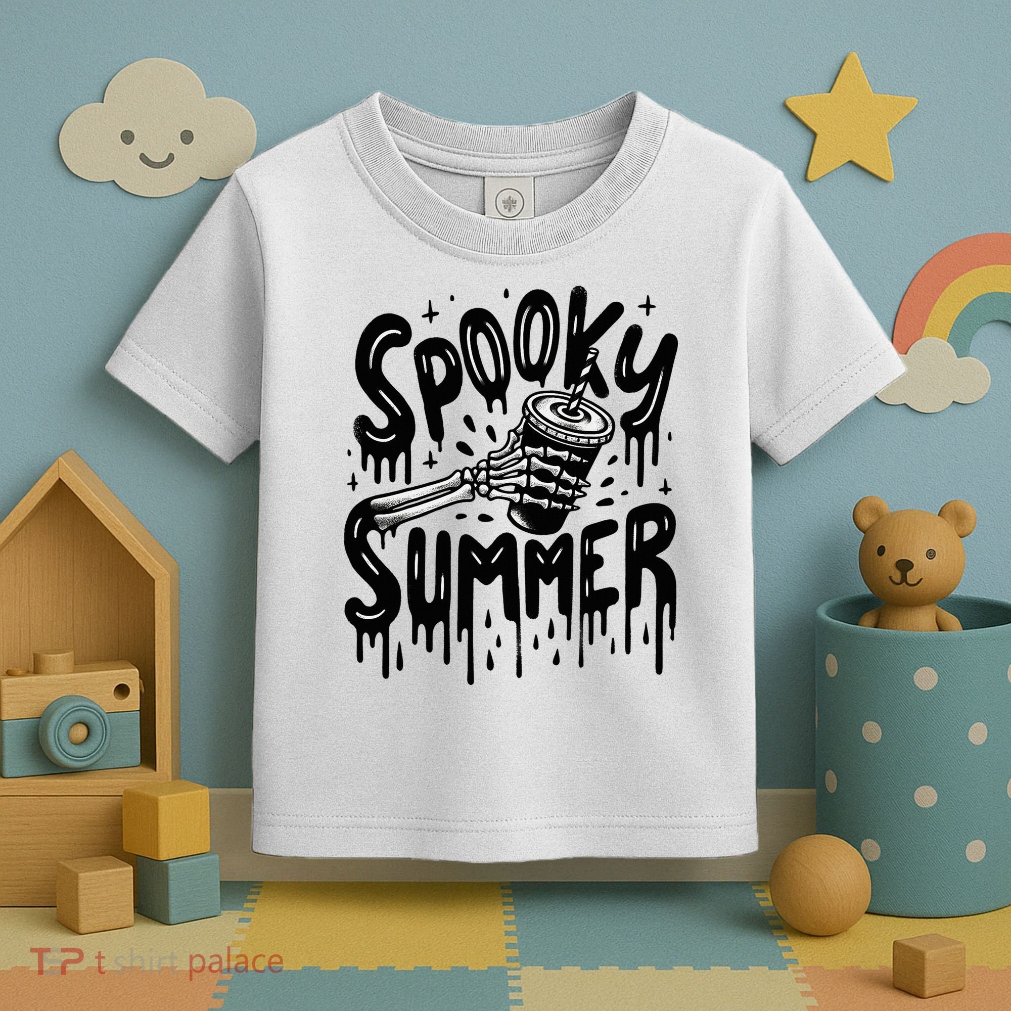 Summerween Spooky Summer Skeleton With Iced Coffee Toddler T-Shirt