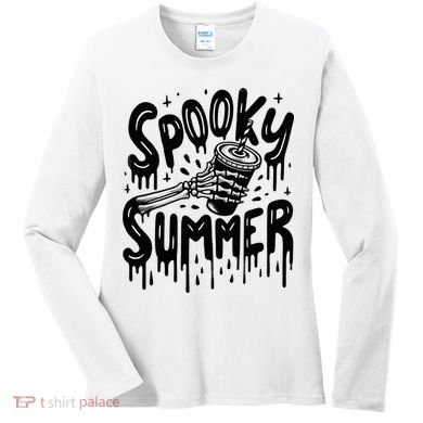 Summerween Spooky Summer Skeleton With Iced Coffee Women's Long Sleeve Shirt