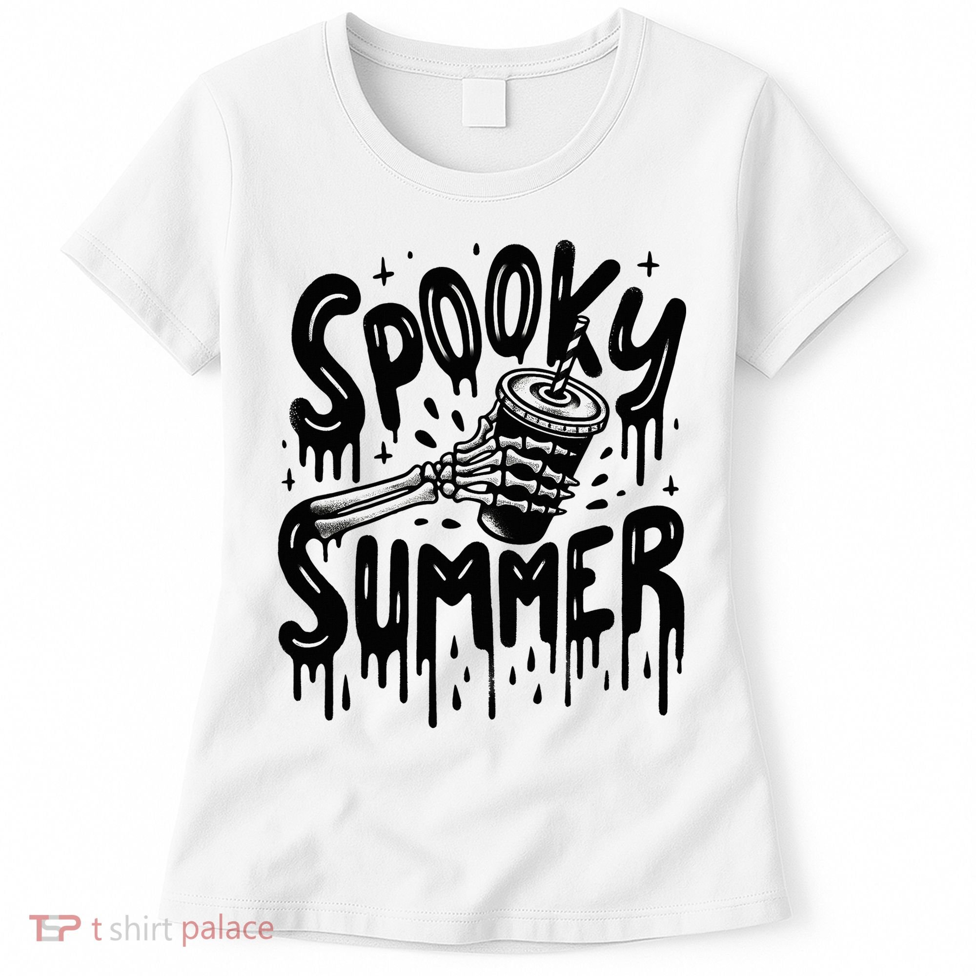 Summerween Spooky Summer Skeleton With Iced Coffee Women's T-Shirt