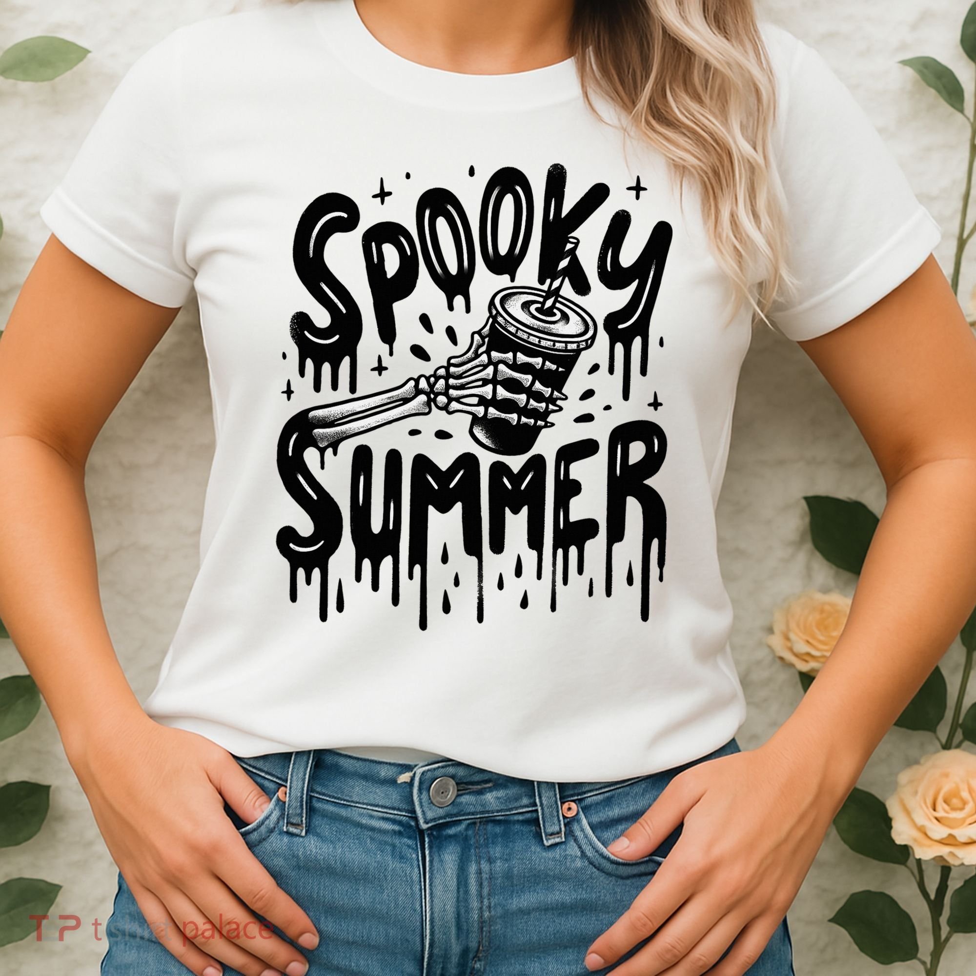 Summerween Spooky Summer Skeleton With Iced Coffee Women's T-Shirt