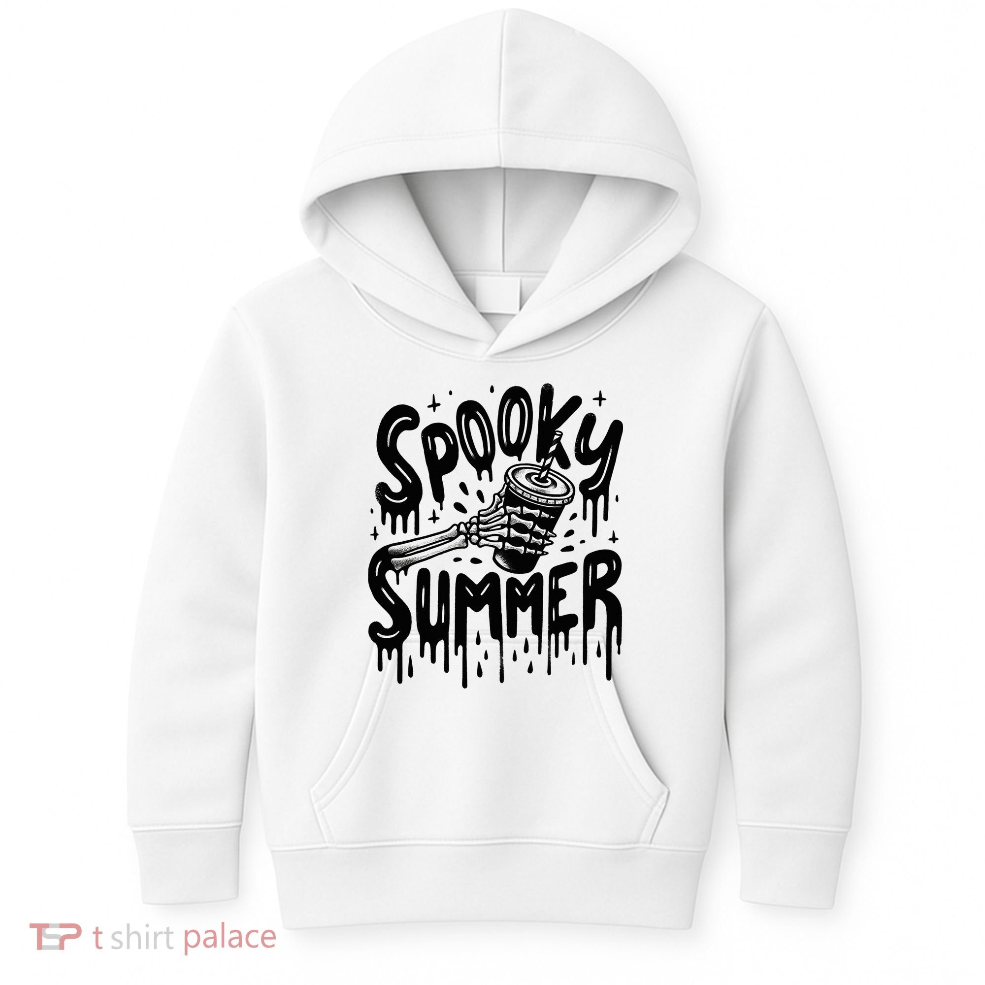 Summerween Spooky Summer Skeleton With Iced Coffee Kids Hoodie