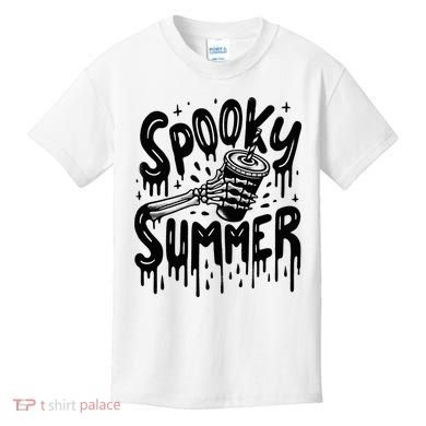 Summerween Spooky Summer Skeleton With Iced Coffee Kids T-Shirt
