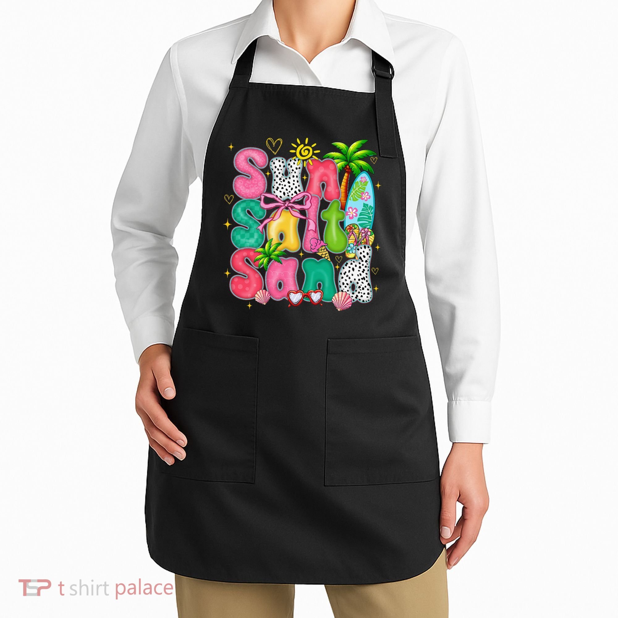 Sun Salt Sand Coquette Bow Palm Summer Vibes Beach Trip Apron