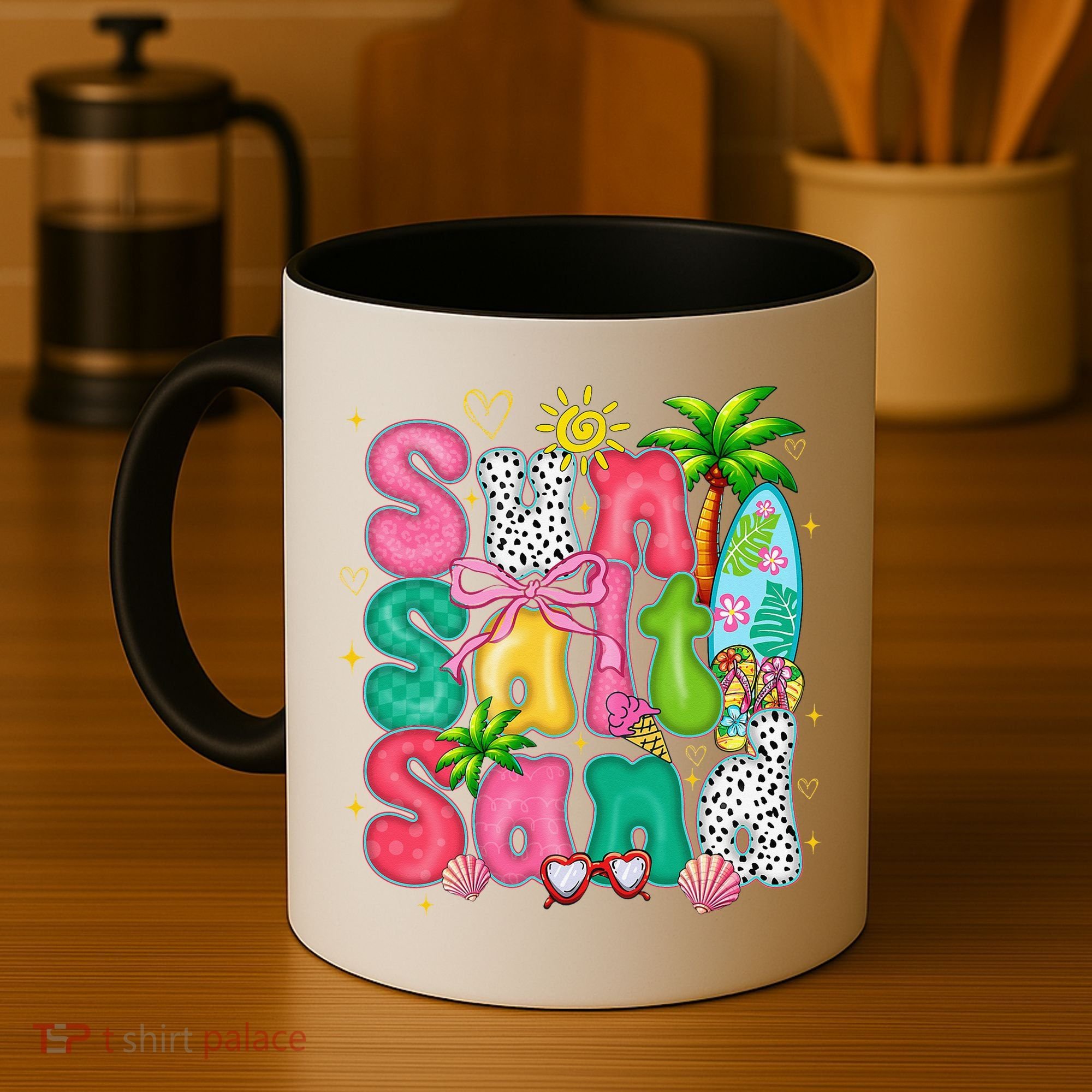 Sun Salt Sand Coquette Bow Palm Summer Vibes Beach Trip Coffee Mug