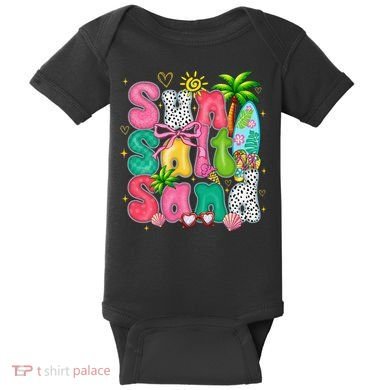 Sun Salt Sand Coquette Bow Palm Summer Vibes Beach Trip Baby Bodysuit
