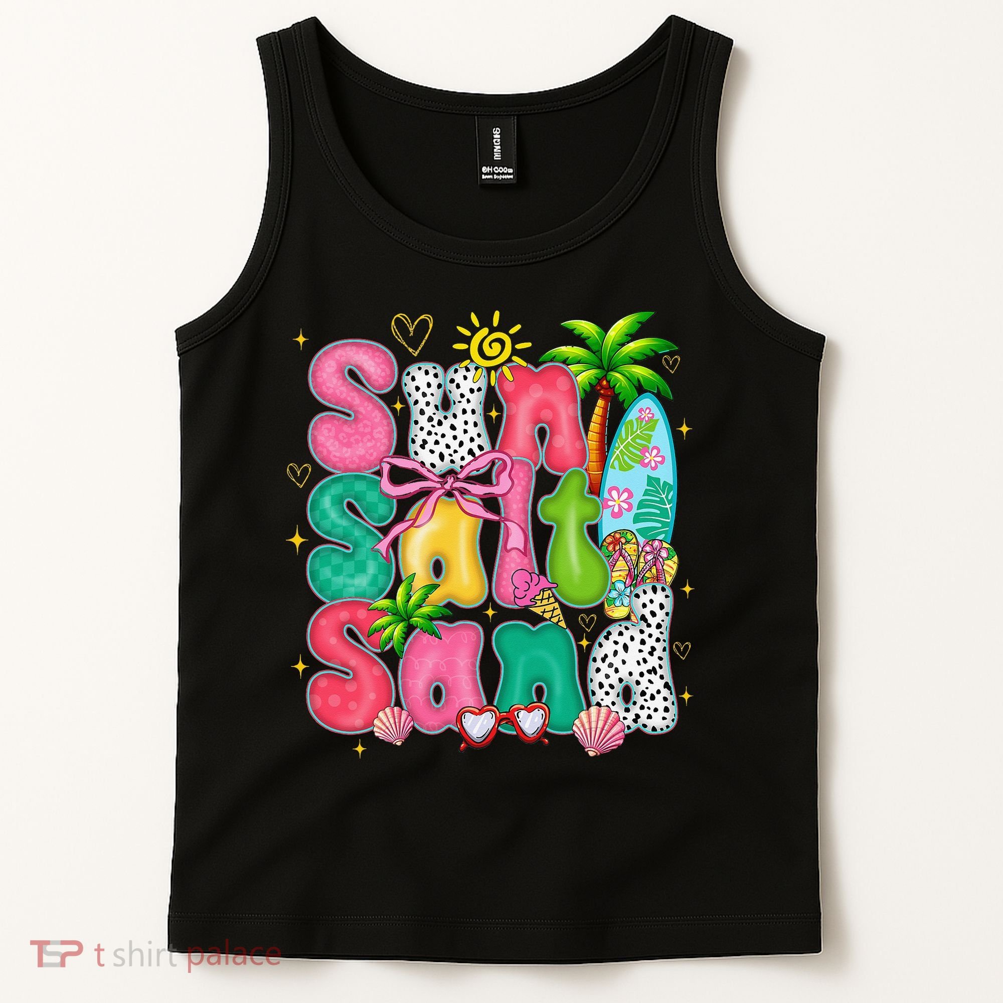 Sun Salt Sand Coquette Bow Palm Summer Vibes Beach Trip Tank Top