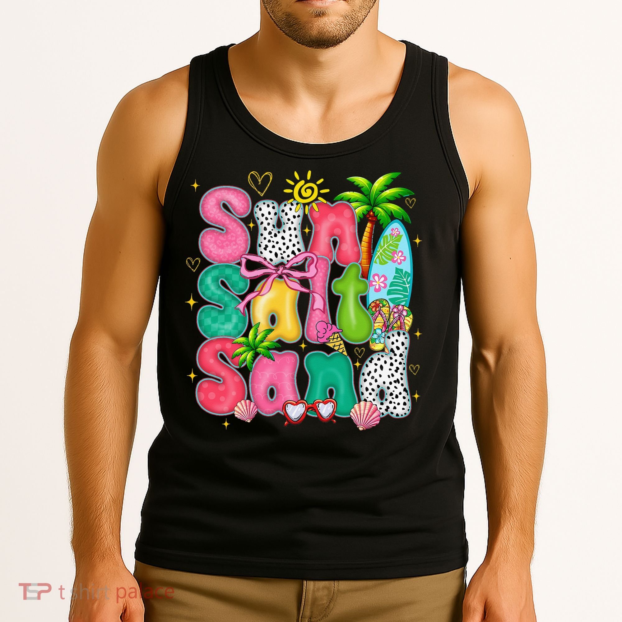 Sun Salt Sand Coquette Bow Palm Summer Vibes Beach Trip Tank Top