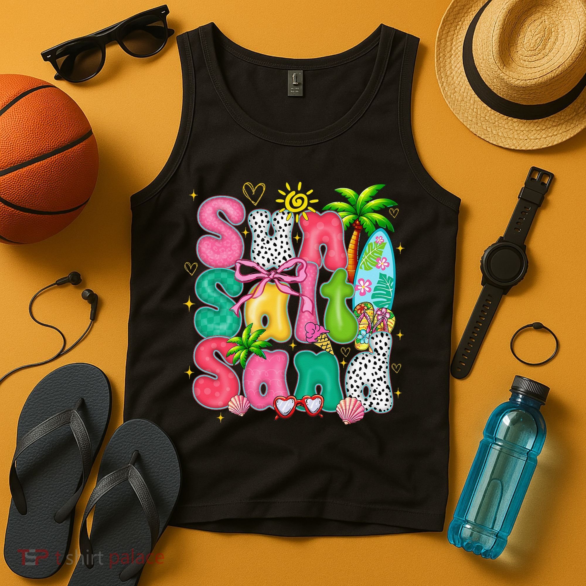 Sun Salt Sand Coquette Bow Palm Summer Vibes Beach Trip Tank Top