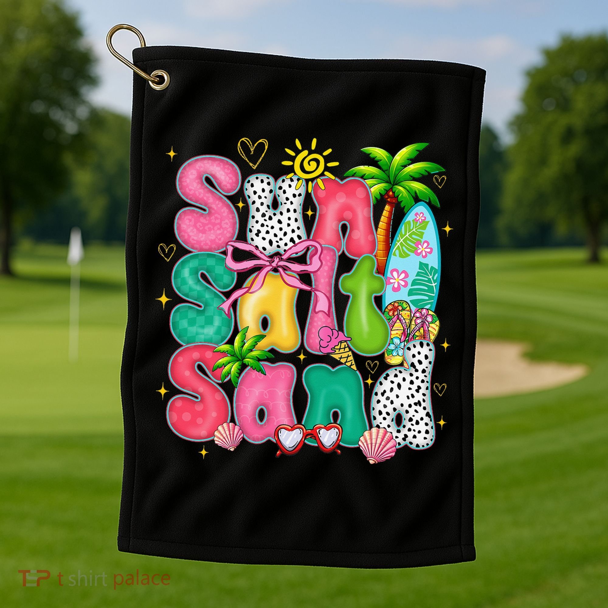 Sun Salt Sand Coquette Bow Palm Summer Vibes Beach Trip Golf Towel