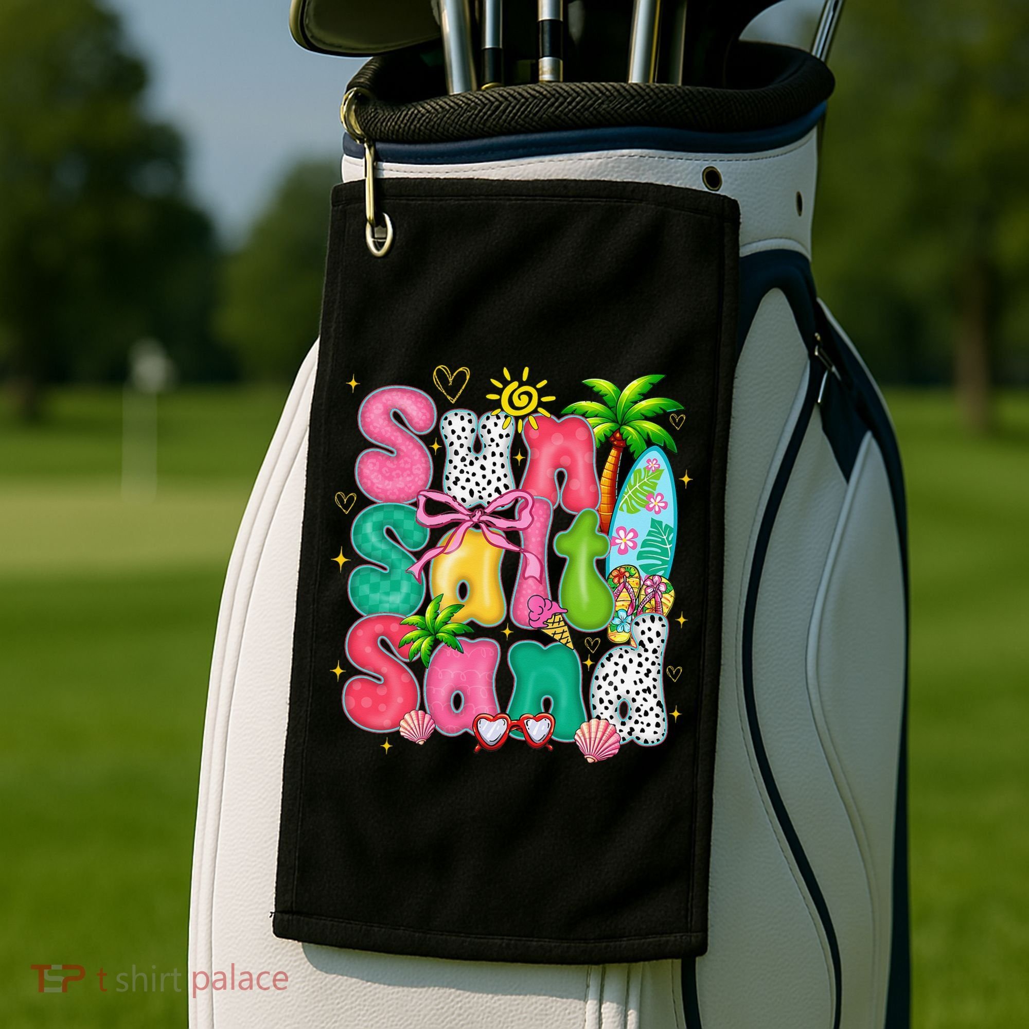 Sun Salt Sand Coquette Bow Palm Summer Vibes Beach Trip Golf Towel