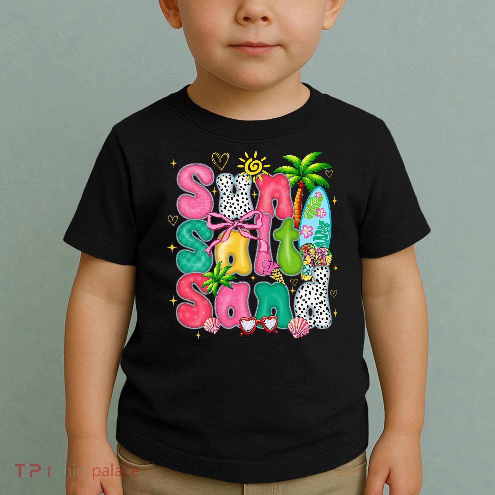 Sun Salt Sand Coquette Bow Palm Summer Vibes Beach Trip Toddler T-Shirt