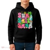 Sun Salt Sand Coquette Bow Palm Summer Vibes Beach Trip Kids Hoodie thumb 4